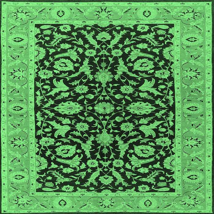 Square Machine Washable Oriental Emerald Green Traditional Area Rugs, wshurb449emgrn