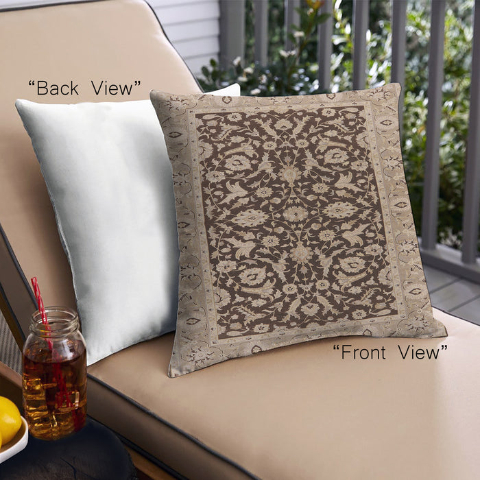 Front View of Mid-Century Modern Urban Square Sangria Brown Throw Pillow, 18 inch by 18 inch, pwurb449