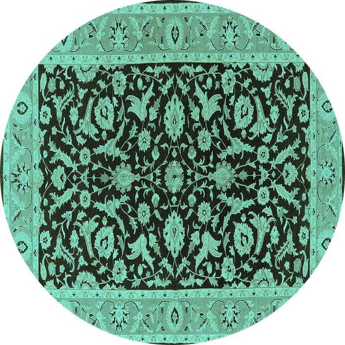 Round Oriental Turquoise Traditional Rug, urb449turq