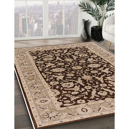 Mid-Century Modern Sangria Brown Oriental Rug in Family Room, urb449