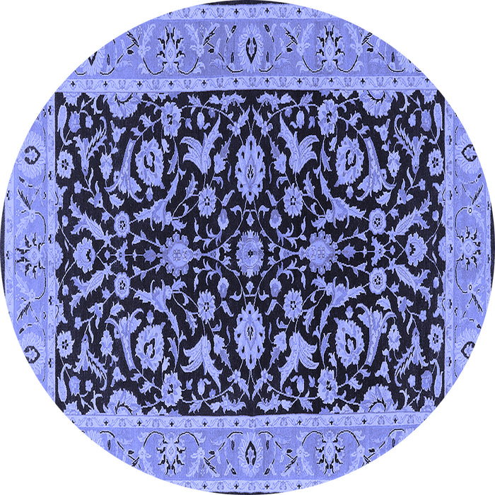 Round Machine Washable Oriental Blue Traditional Rug, wshurb449blu