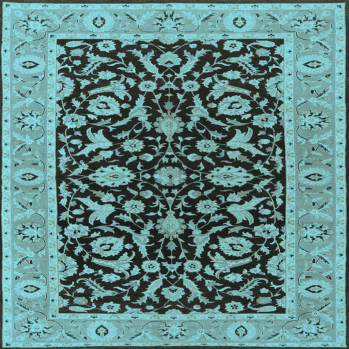 Square Machine Washable Oriental Light Blue Traditional Rug, wshurb449lblu
