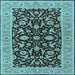 Square Machine Washable Oriental Light Blue Traditional Rug, wshurb449lblu