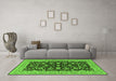 Machine Washable Oriental Green Traditional Area Rugs in a Living Room,, wshurb449grn