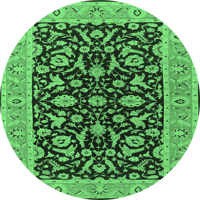 Round Machine Washable Oriental Emerald Green Traditional Area Rugs, wshurb449emgrn