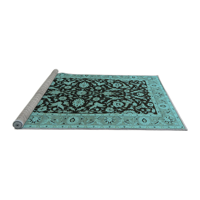 Sideview of Machine Washable Oriental Light Blue Traditional Rug, wshurb449lblu
