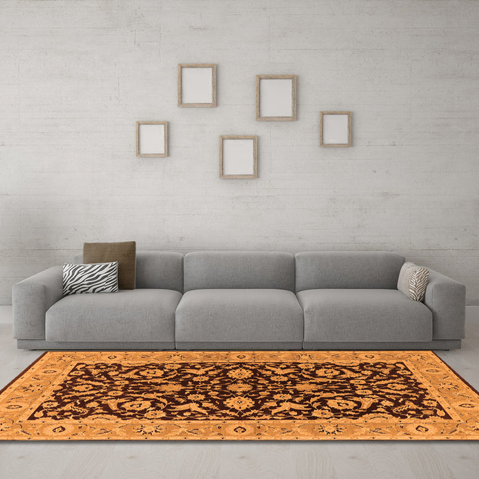 Machine Washable Oriental Orange Traditional Area Rugs in a Living Room, wshurb449org