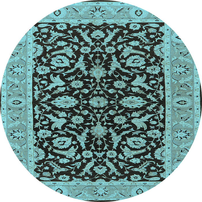Round Machine Washable Oriental Light Blue Traditional Rug, wshurb449lblu