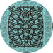 Round Machine Washable Oriental Light Blue Traditional Rug, wshurb449lblu