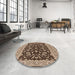Round Mid-Century Modern Sangria Brown Oriental Rug in a Office, urb449