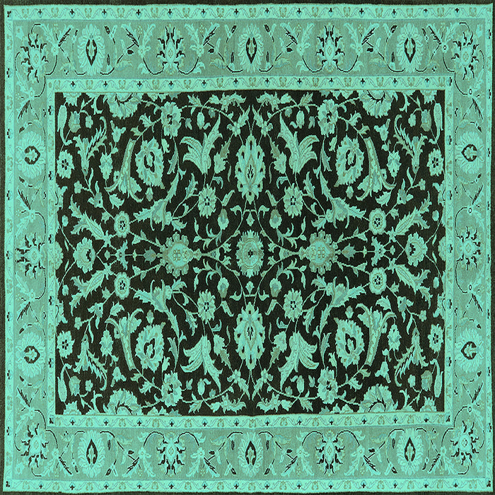 Square Machine Washable Oriental Turquoise Traditional Area Rugs, wshurb449turq