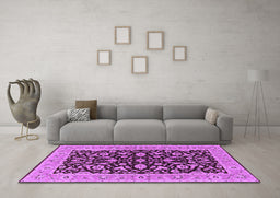 Machine Washable Oriental Purple Traditional Area Rugs in a Living Room, wshurb449pur