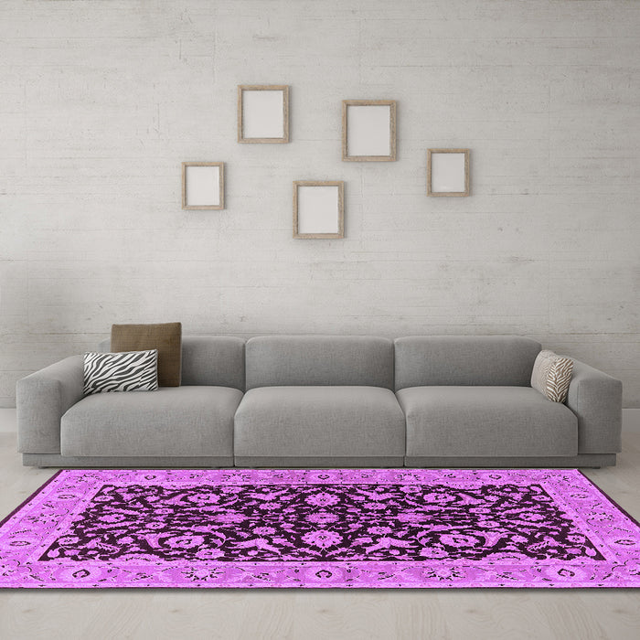Machine Washable Oriental Purple Traditional Area Rugs in a Living Room, wshurb449pur