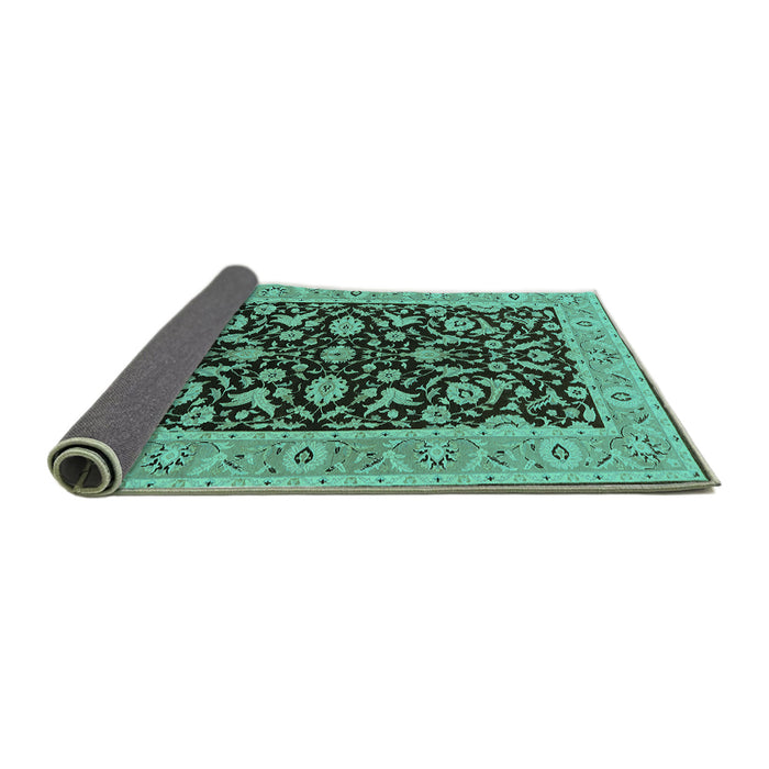 Sideview of Oriental Turquoise Traditional Rug, urb449turq