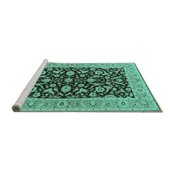 Sideview of Machine Washable Oriental Turquoise Traditional Area Rugs, wshurb449turq