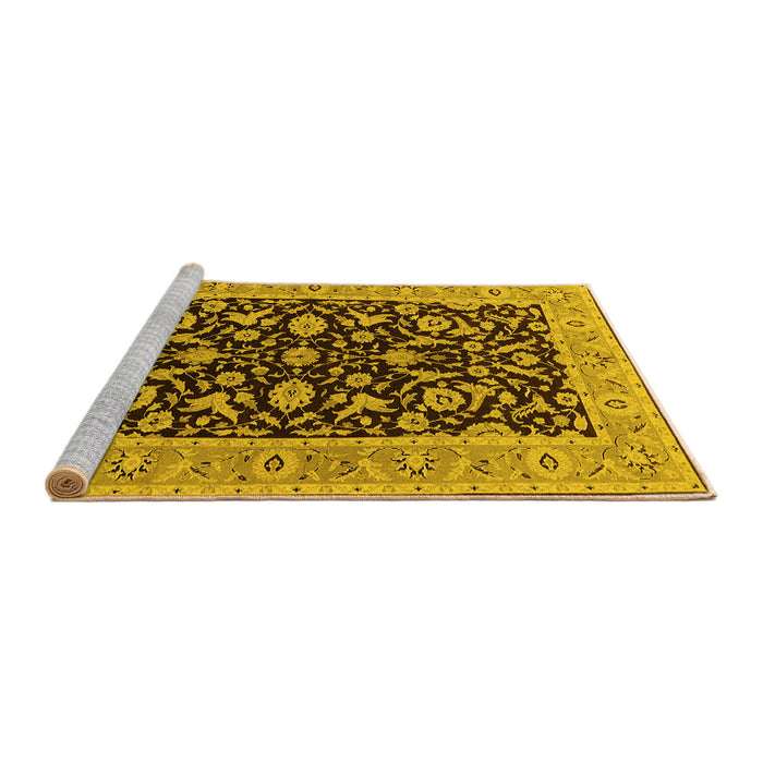 Sideview of Machine Washable Oriental Yellow Traditional Rug, wshurb449yw