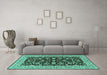 Machine Washable Oriental Turquoise Traditional Area Rugs in a Living Room,, wshurb449turq