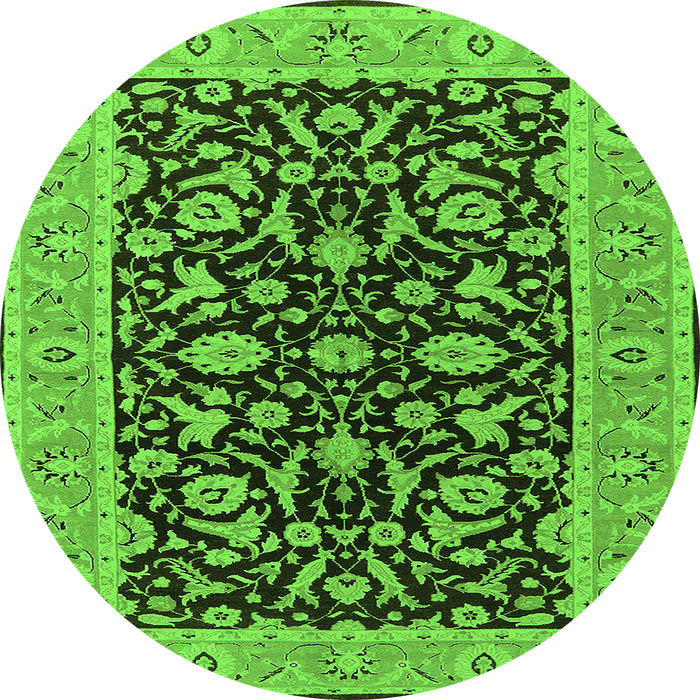 Round Machine Washable Oriental Green Traditional Area Rugs, wshurb449grn