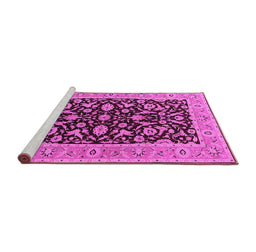 Sideview of Machine Washable Oriental Pink Traditional Rug, wshurb449pnk