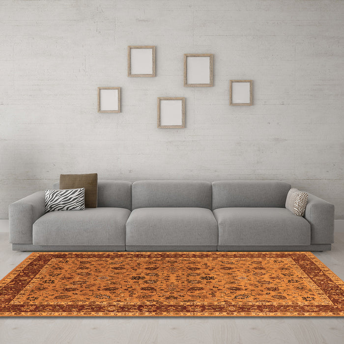 Machine Washable Oriental Orange Traditional Area Rugs in a Living Room, wshurb450org