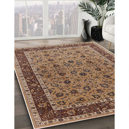Mid-Century Modern Brown Sand Brown Oriental Rug in Family Room, urb450