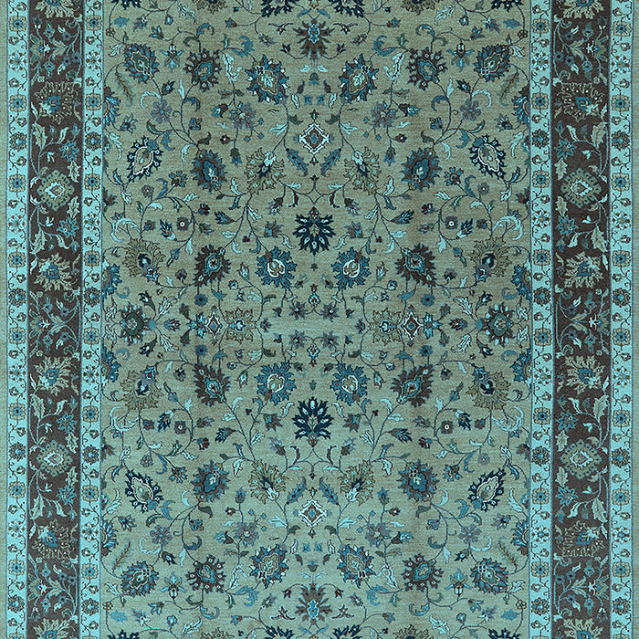 Machine Washable Oriental Light Blue Traditional Rug, wshurb450lblu