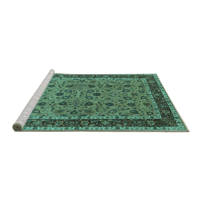 Sideview of Machine Washable Oriental Turquoise Traditional Area Rugs, wshurb450turq