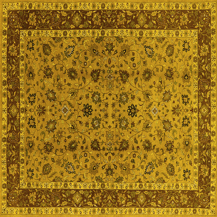 Square Machine Washable Oriental Yellow Traditional Rug, wshurb450yw