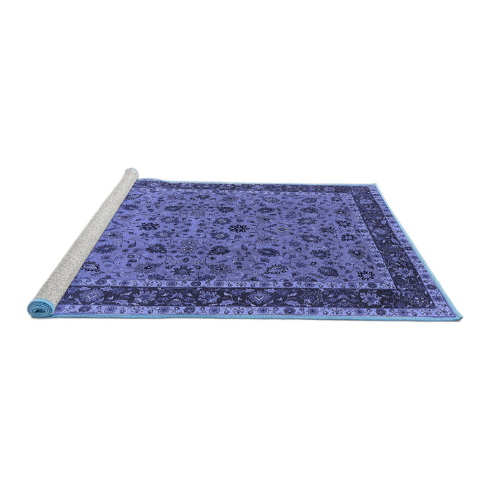 Sideview of Machine Washable Oriental Blue Traditional Rug, wshurb450blu