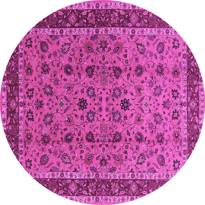 Round Machine Washable Oriental Pink Traditional Rug, wshurb450pnk