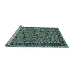 Sideview of Machine Washable Oriental Light Blue Traditional Rug, wshurb450lblu