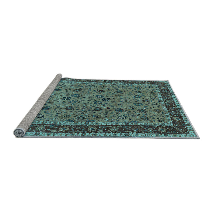 Sideview of Machine Washable Oriental Light Blue Traditional Rug, wshurb450lblu