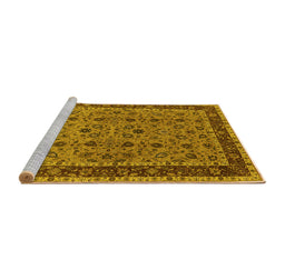 Sideview of Machine Washable Oriental Yellow Traditional Rug, wshurb450yw