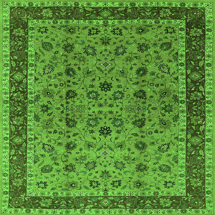 Square Machine Washable Oriental Green Traditional Area Rugs, wshurb450grn