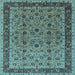 Square Machine Washable Oriental Light Blue Traditional Rug, wshurb450lblu