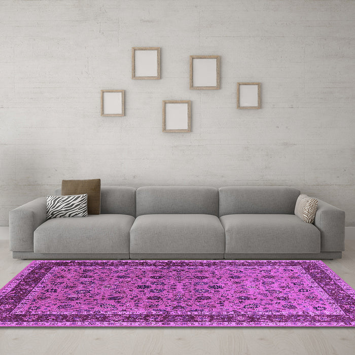 Machine Washable Oriental Purple Traditional Area Rugs in a Living Room, wshurb450pur