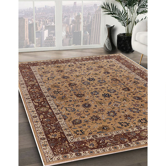 Mid-Century Modern Brown Sand Brown Oriental Rug in Family Room, urb450