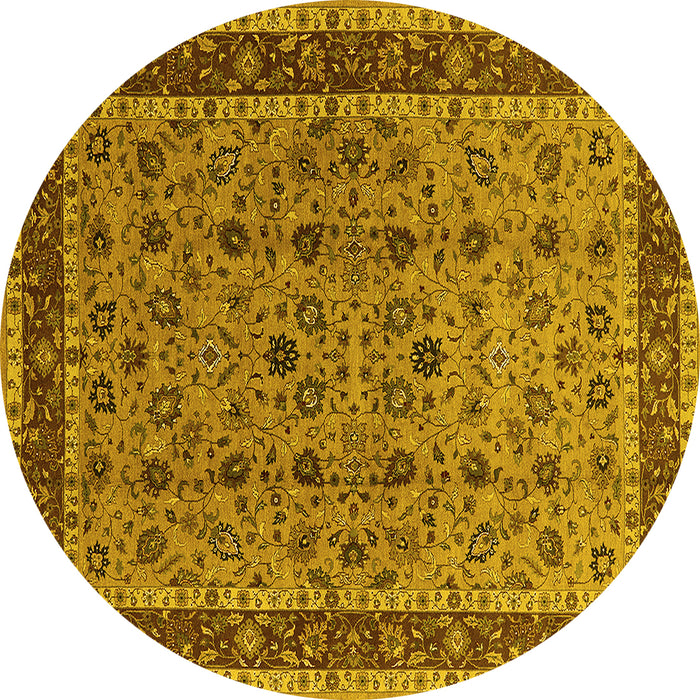 Round Oriental Yellow Traditional Rug, urb450yw
