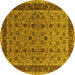 Round Machine Washable Oriental Yellow Traditional Rug, wshurb450yw