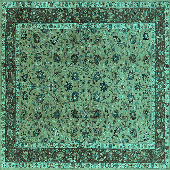 Square Machine Washable Oriental Turquoise Traditional Area Rugs, wshurb450turq