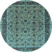 Round Machine Washable Oriental Light Blue Traditional Rug, wshurb450lblu