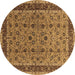 Round Machine Washable Oriental Brown Traditional Rug, wshurb450brn