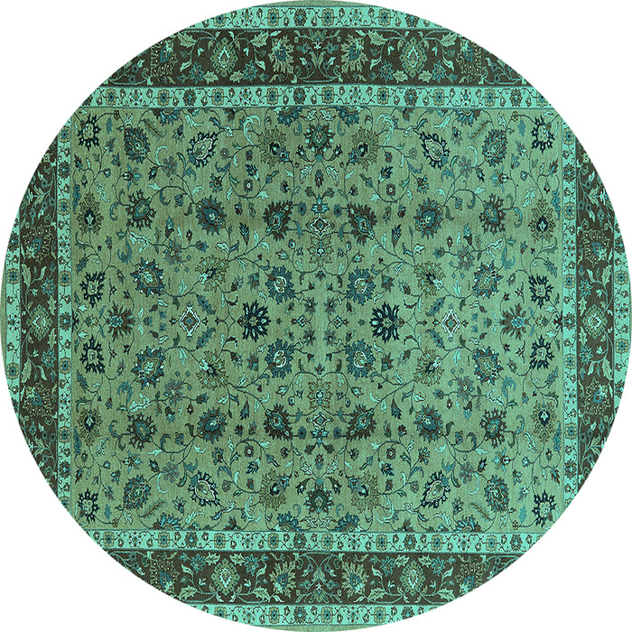 Round Oriental Turquoise Traditional Rug, urb450turq