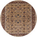 Round Mid-Century Modern Brown Sand Brown Oriental Rug, urb450