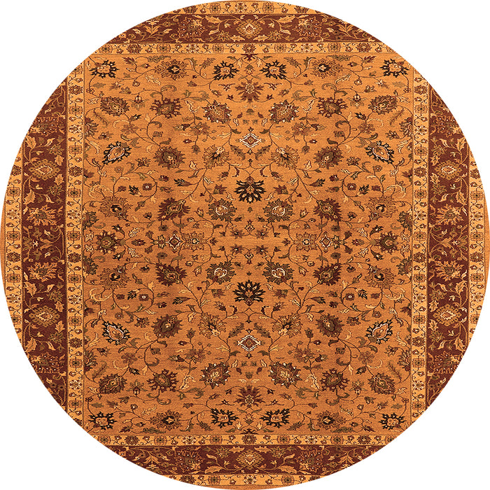Round Machine Washable Oriental Orange Traditional Area Rugs, wshurb450org