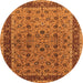 Round Machine Washable Oriental Orange Traditional Area Rugs, wshurb450org