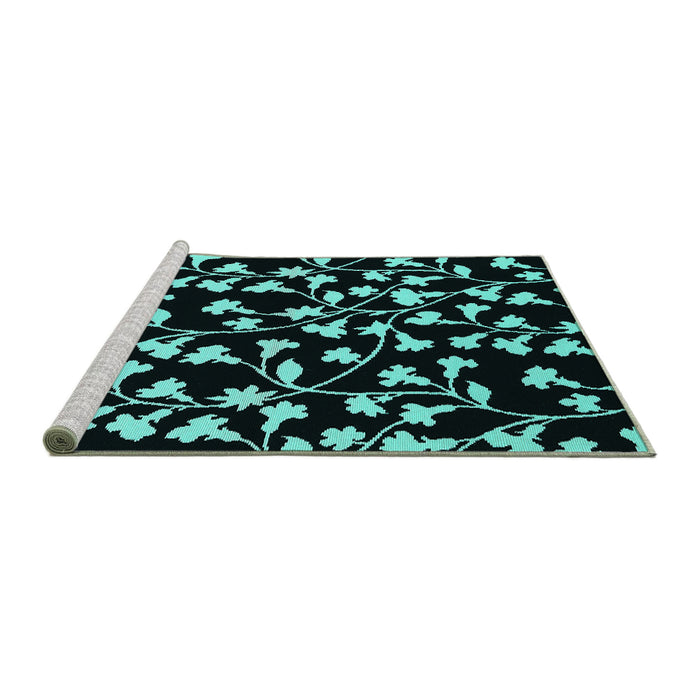 Sideview of Machine Washable Oriental Turquoise Industrial Area Rugs, wshurb451turq