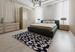 Mid-Century Modern Black Oriental Rug in a Bedroom, urb451