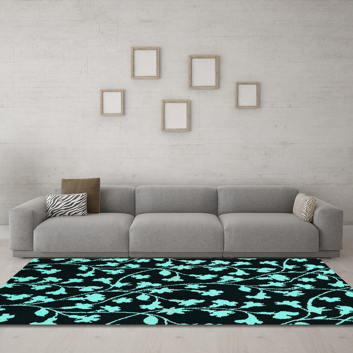 Machine Washable Oriental Turquoise Industrial Area Rugs in a Living Room,, wshurb451turq