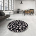 Round Mid-Century Modern Black Oriental Rug in a Office, urb451